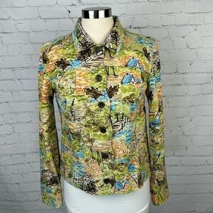 CHRISTOPHER BANKS Stretch Button Up Jacket Medium Countryside Cottage Print